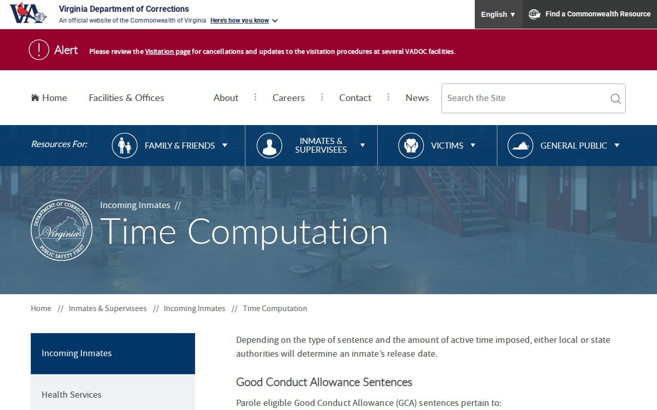Virginia time computation for a Fauquier County projected release date